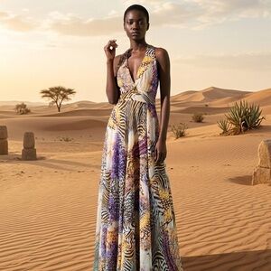 Multi-Print V-Neck Maxi Dress - Women